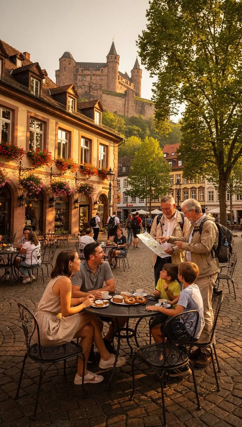 Sonniger Park mit Wanderern und Fahrrädern, repräsentiert aktive Freizeitgestaltung bei Wochenendausflügen in Deutschland.